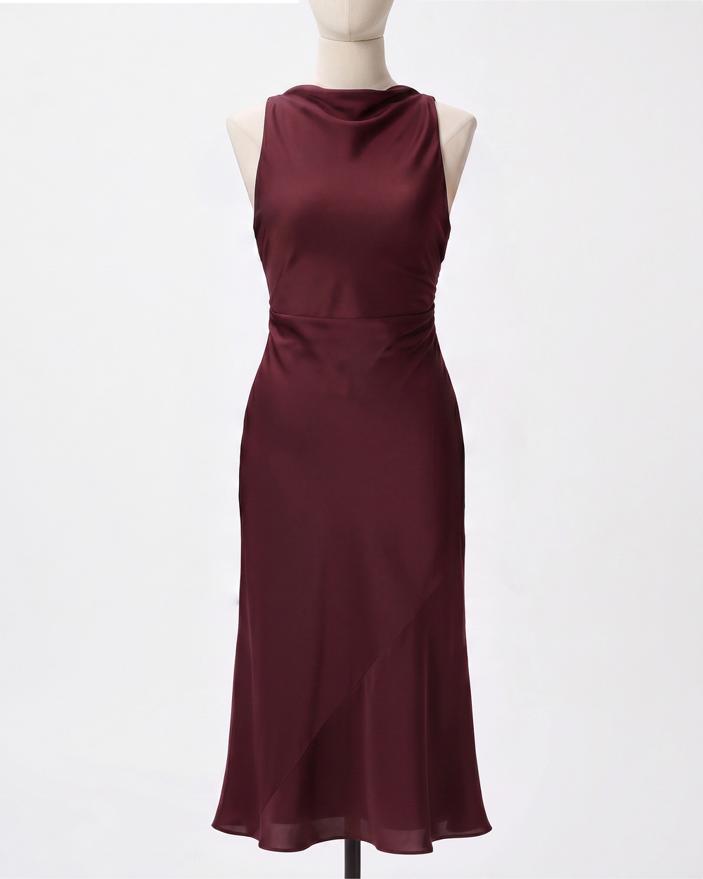 Washable Stretch Silk High Neck Midi Dress